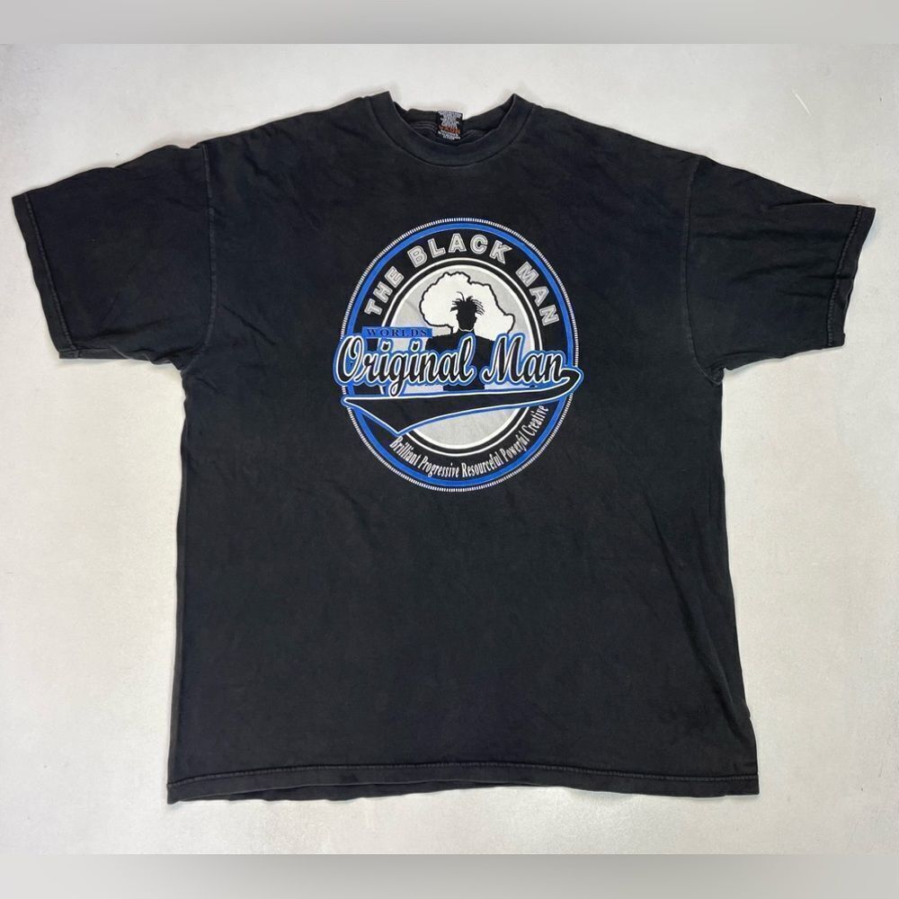 VINTAGE The Original Black Man Graphic T-shirt Men XXL Black God Religion